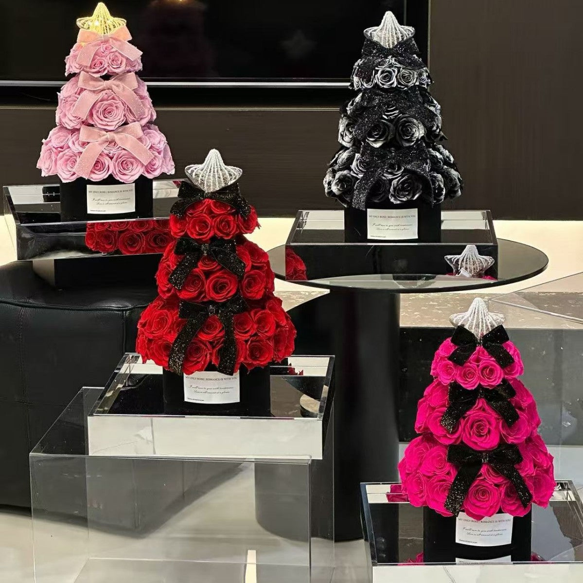 Preserved Rose Christmas Tree &amp; Wishing Tower – Handcrafted Luxury Eternal Flower Gift