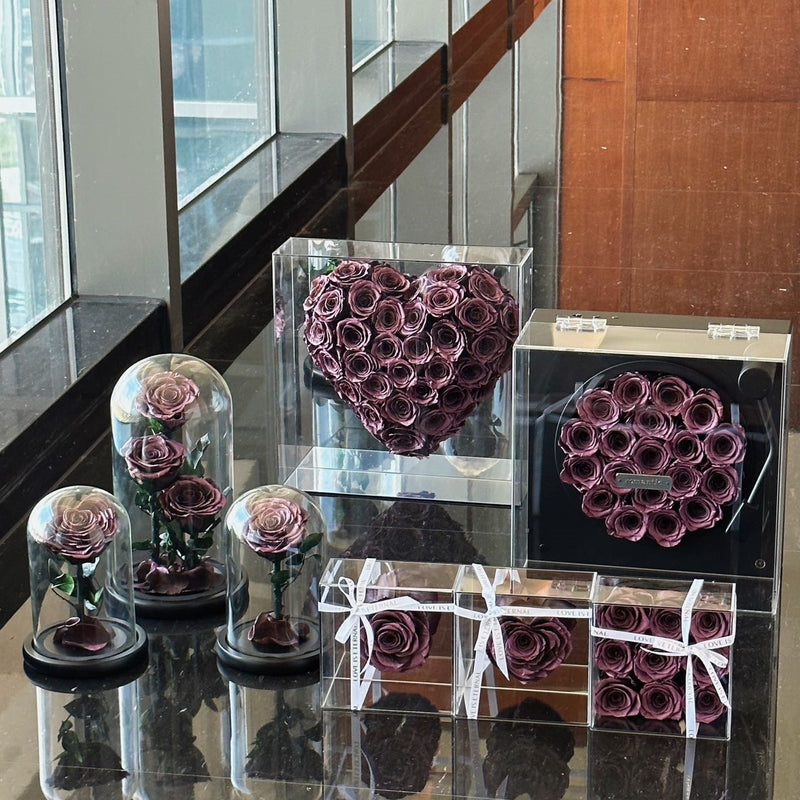 Plum Purple Preserved Rose Bouquet Hug Bucket Valentine's Gift