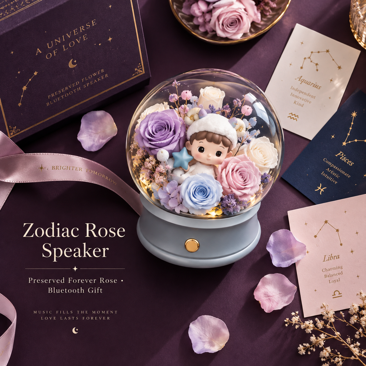 Zodiac Rose Speaker – Preserved Forever Rose Bluetooth Gift