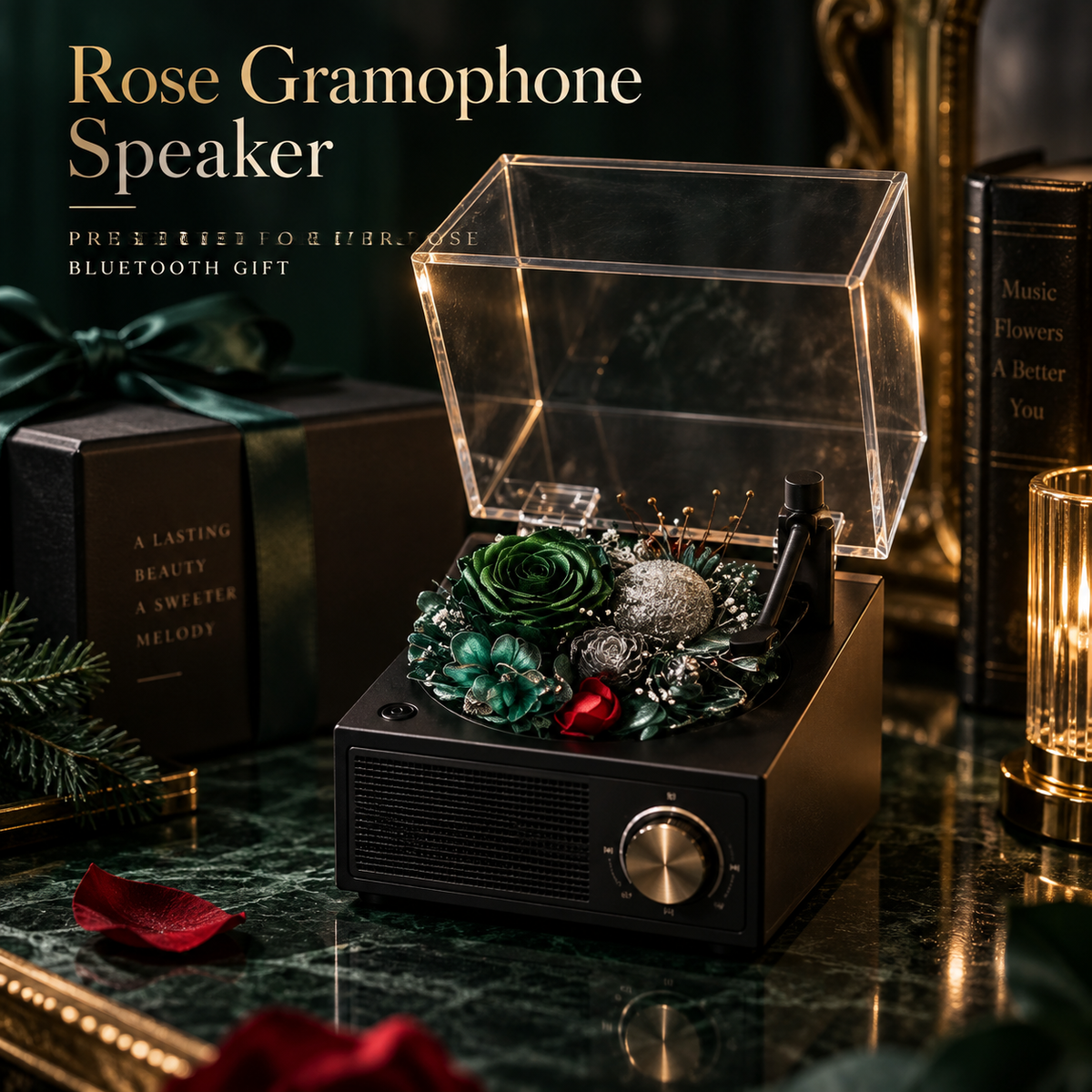 Rose Gramophone Speaker – Preserved Forever Rose Bluetooth Gift