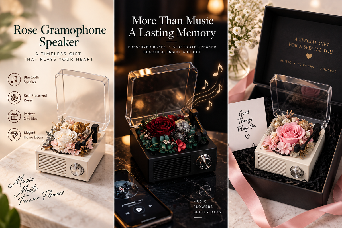 Rose Gramophone Speaker – Preserved Forever Rose Bluetooth Gift