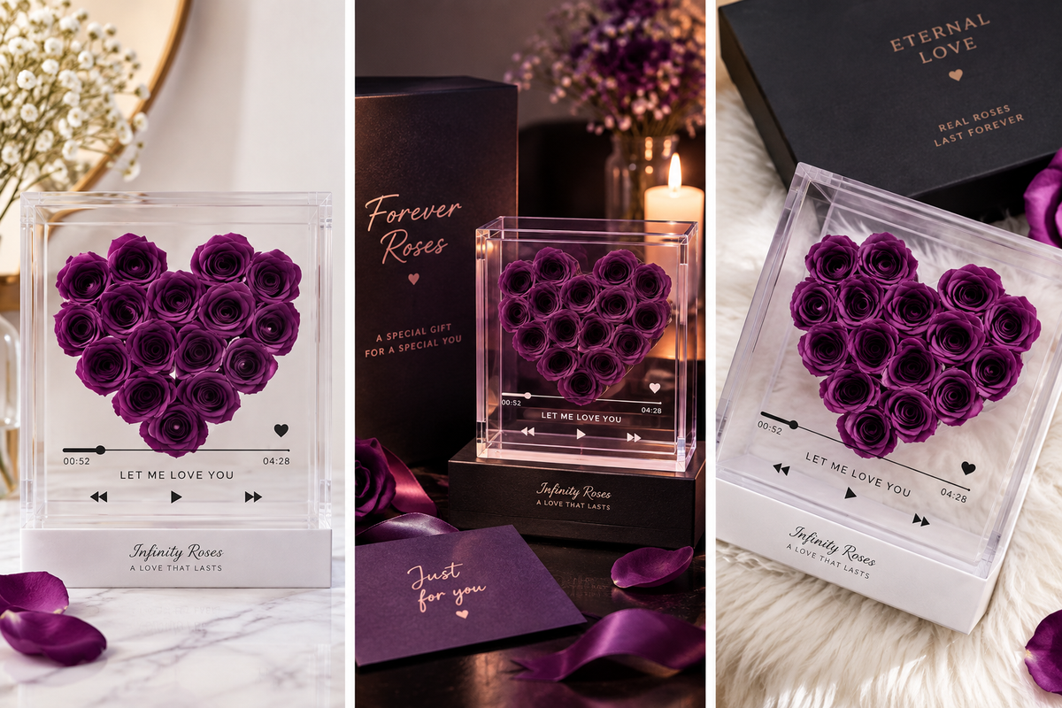 Purple Rose Hug Bucket – Preserved Forever Roses Luxury Gift