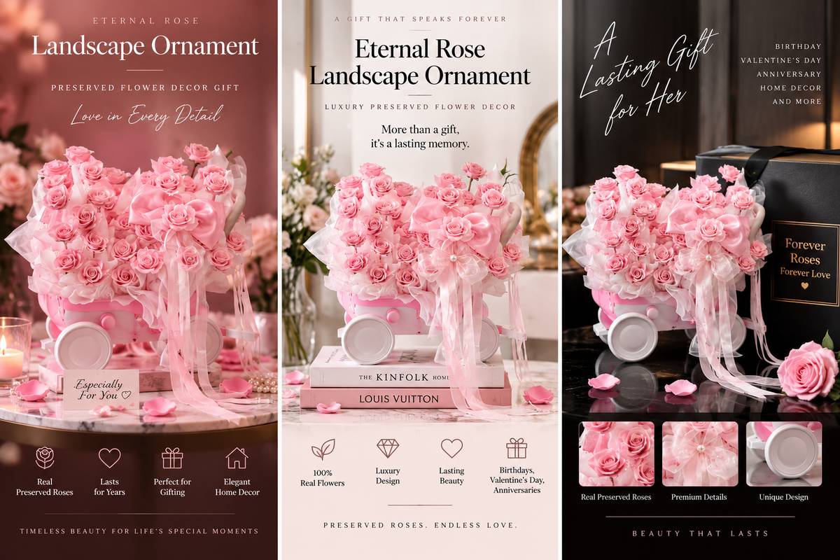 Giant Rose Cart – 52 Large Roses (60 × 53 × 63 cm; 6 cm Roses)